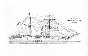 Źródło obrazka: http://www.uscg.mil/history/plans/CoastGuardPlansIndex.asp. Bocznokołowy parowiec &quot;Harriet Lane&quot; został zwodowany w 1857 roku. Był pierwszym uzbrojonym okrętem U.S. Navy, którego nazwa pochodziła od kobiety. (Przytoczone za: http://pl.wikipedia.org/wiki/Lista_ameryka%C5%84skich_okr%C4%99t%C3%B3w_nazwanych_po_kobietach)