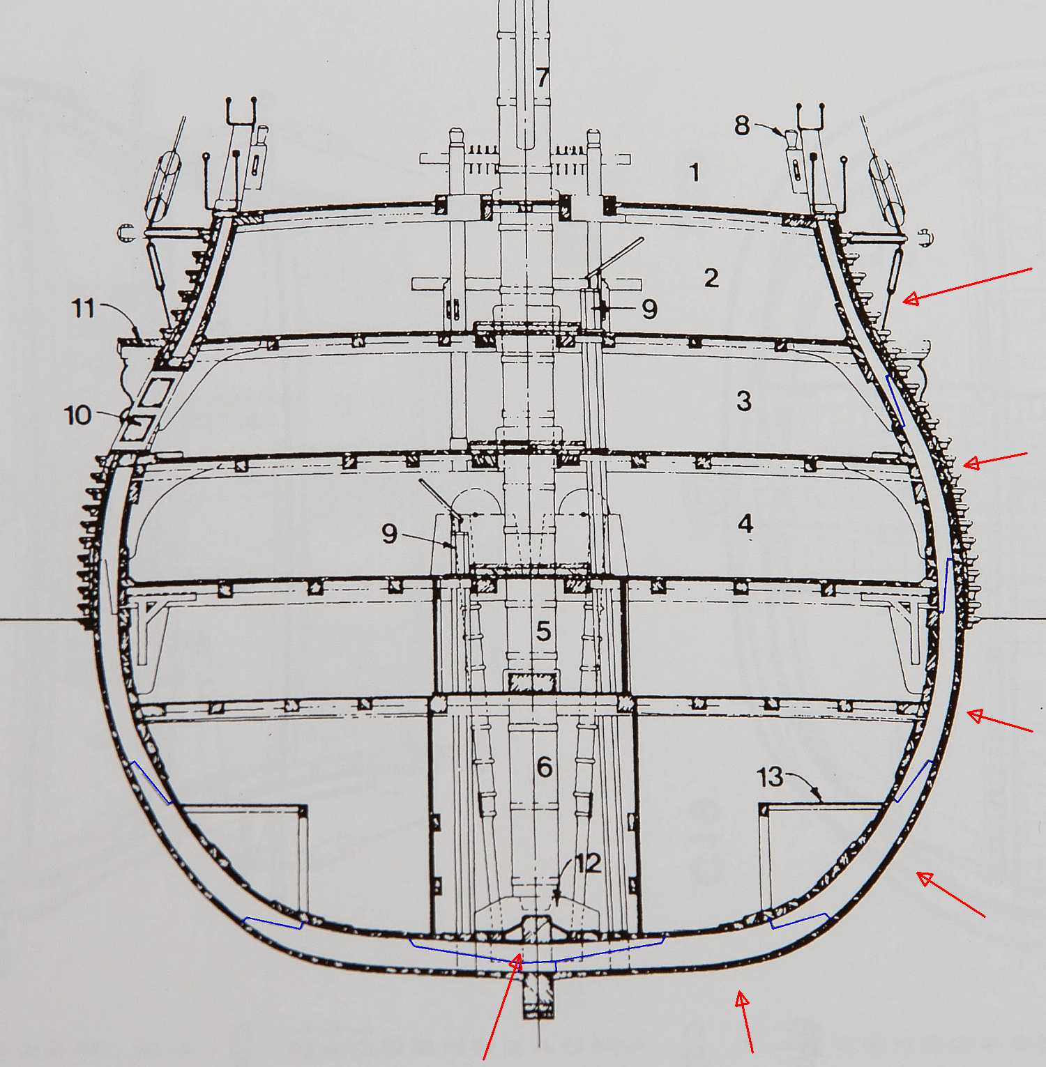 Plan przekroju z książki &quot;Anatomy of the ship&quot;