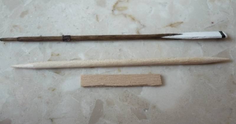Z wykałaczki i listewki 3x1mm udało się wykonać takie wiosło.